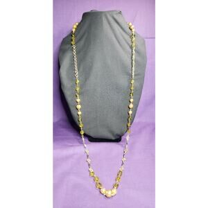 Cookie Lee Signed 42" Long Champagne, Yellow & Gold Tone Beaded Station Necklace